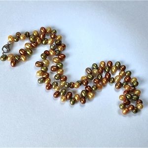 Honora Autumn Colored Alternating Pearl Strand 18" Sterling Silver Necklace